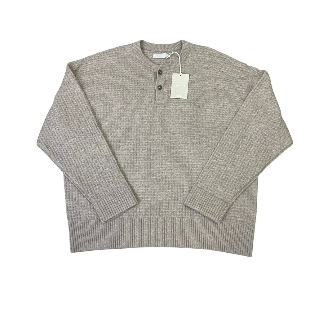 NWT Everlane Men's XXL ReCashmere Waffle Henley Sweater Taupe Heather Classic